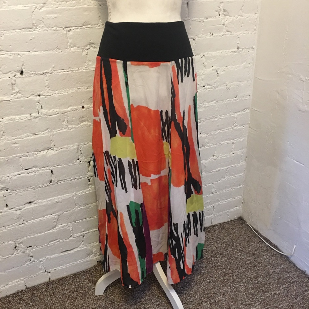 Jones New York bias cut silk skirt orange abstract print xl